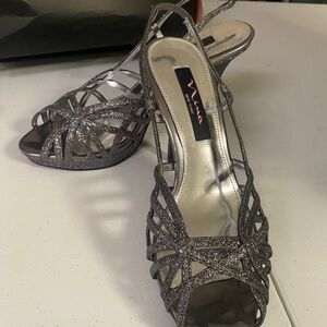 Pewter strappy heels